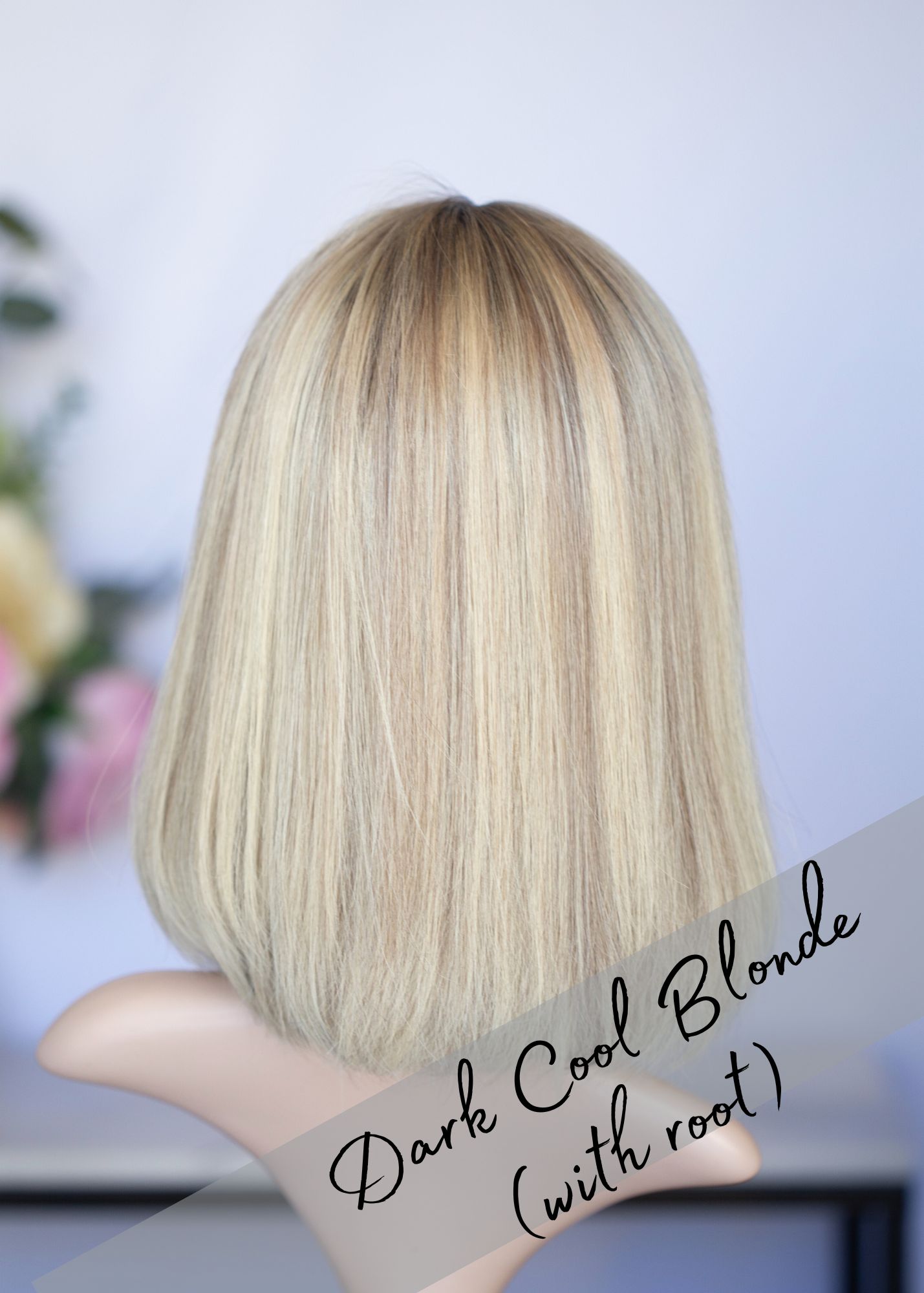 Dark-Cool-Blonde with root 14". Vanilla blonde with ash blonde low lights with shadow root